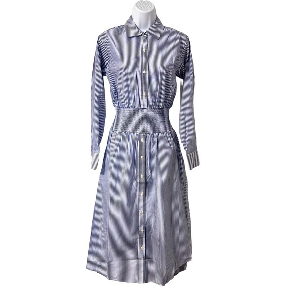 Thakoon NWT striped smocked waist button down dress size 0 - Picture 2 of 11